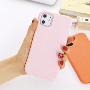 Voor iPhone 11 effen kleur TPU Slim schokbestendige beschermhoes (roze)