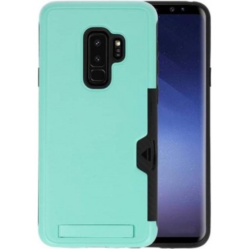 Turquoise Tough Armor Kaarthouder Stand Hoesje voor Samsung Galaxy S9 Plus