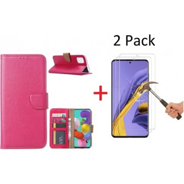 Samsung Galaxy A71 Portemonnee hoesje + 2X Screenprotector - Roze/Pink