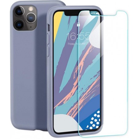 Apple iPhone 11 Pro Hoesje - Siliconen Backcover & Tempered Glass Combi - Paars