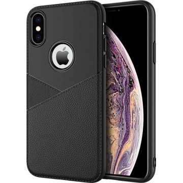 Let op type!! Ultra-thin Shockproof Soft TPU + Leather Case for iPhone XS / X(Black)