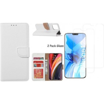iPhone 12 Pro Max hoesje - portemonnee bookcase / wallet cover Wit + 2x tempered glass / Screenprotector