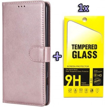 Samsung Galaxy A51 Hoesje - Portemonnee Book Case & Tempered Glass - Roségoud