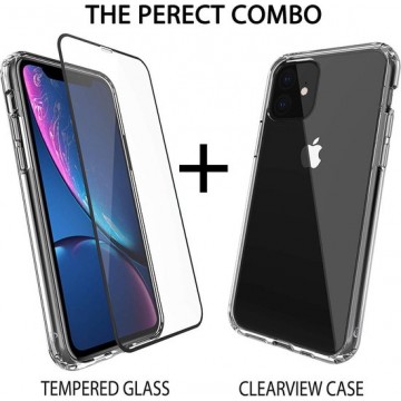 iPhone 11 Pro Max Hoesje Anti-Shock TPU Siliconen Soft Case + 1 Full Tempered Glass Screenprotector