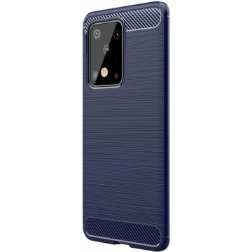 Samsung Galaxy S20 Ultra Geborsteld TPU Hoesje Blauw