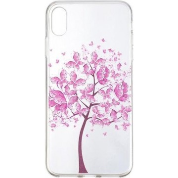 GadgetBay Roze Bloemen Boom TPU iPhone XR hoesje Cover - Transparant Case