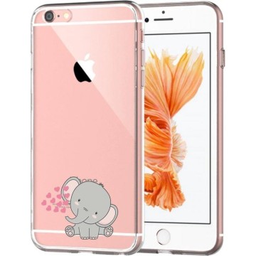 Apple Iphone 6 Plus / 6S Plus Siliconen telefoonhoesje transparant olifantje met hartjes