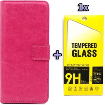 Samsung Galaxy A51 Hoesje - Portemonnee Book Case & Tempered Glass - Roze