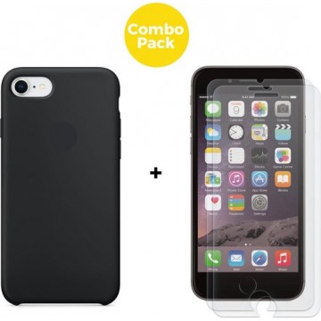 iPhone 7 iPhone 8 Telefoonhoesje met 2 x Screenprotector | Zwart Soft Touch Siliconen Smartphone Case | Gehard Beschermglas