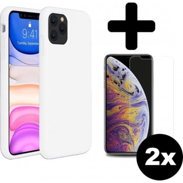 iPhone 11 Pro Hoesje Siliconen Case Cover Wit + 2x Screenprotector