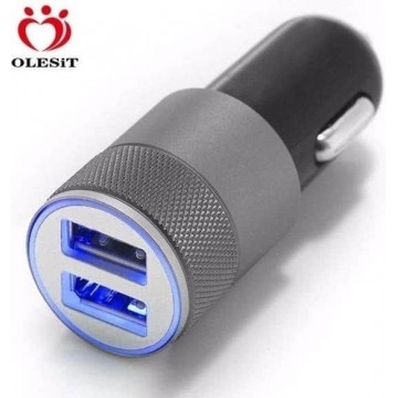 Olesit Autolader 3.1A oplader - 2 USB poorten - 5V/ 2.1A - Lader-  Zwart of Zilver