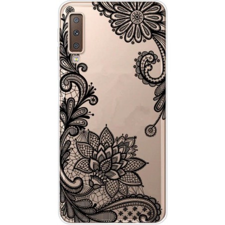 Luxe Back Cover voor Samsung Galaxy A7 2018 - Zwart - Bloemen - Soft TPU hoesje