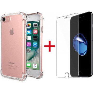 Apple iPhone 7 & 8 Hoesje - Anti Shock Hybrid Backcover & Tempered Glass Combi - Transparant