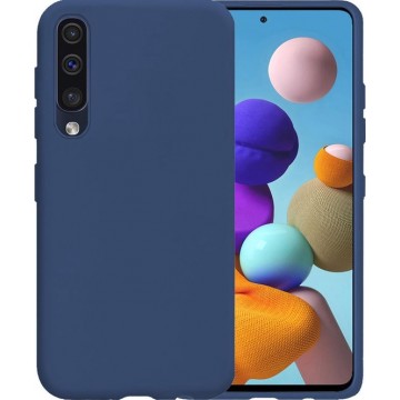 Samsung Galaxy A50 Hoes Siliconen Case Back Cover Hoesje Donker Blauw