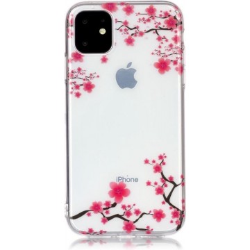 GadgetBay Bloemen Roze Takken Natuur Hoesje Case TPU iPhone 11 - Transparant