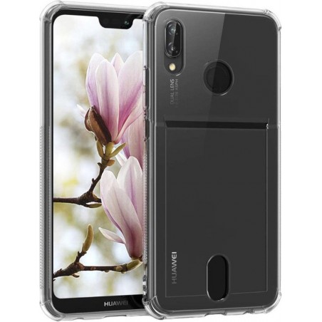 Huawei P20 Lite Card Backcover | Transparant | Soft TPU | Shockproof | Pasjeshouder | Wallet