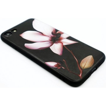 Luxe 3D Bloemen Flower Cover voor iPhone 7 | iPhone 8 | Hoogwaardig TPU | Soft case zacht | Roze - Zwart hoesje