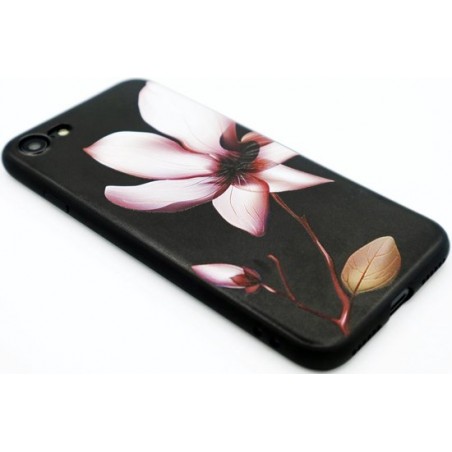 Luxe 3D Bloemen Flower Cover voor iPhone 7 | iPhone 8 | Hoogwaardig TPU | Soft case zacht | Roze - Zwart hoesje