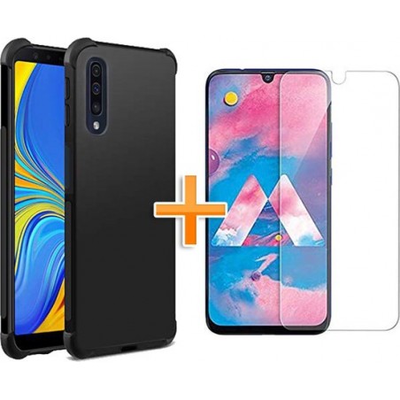 Samsung Galaxy A50 & A30s Hoesje - Anti Shock Hybrid Case + Tempered Glas - Zwart