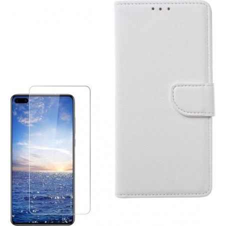 Huawei P40 Lite 5G Portemonnee hoesje Wit met 2 stuks Glas Screen protector