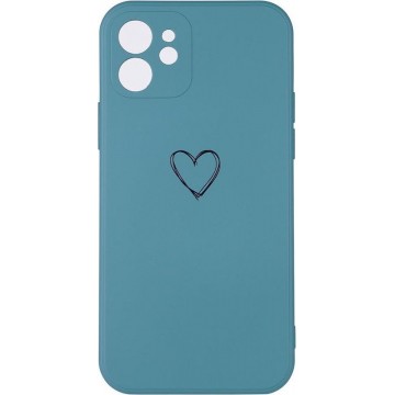 Shop4 - iPhone 12 mini Hoesje - Back Case Mat Hartje Blauw