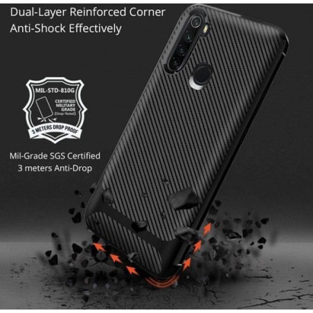 Mobigear Brushed Carbon Fiber Shockproof Hoesje Zwart Xiaomi Redmi Note 8T