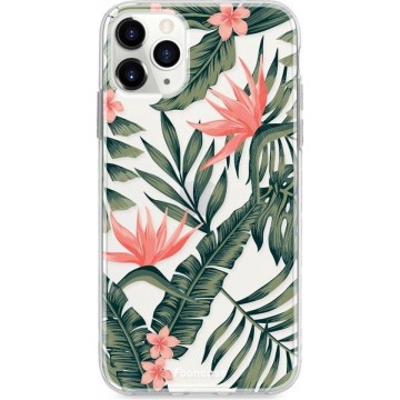 FOONCASE iPhone 11 Pro hoesje TPU Soft Case - Back Cover - Tropical Desire / Bladeren / Roze