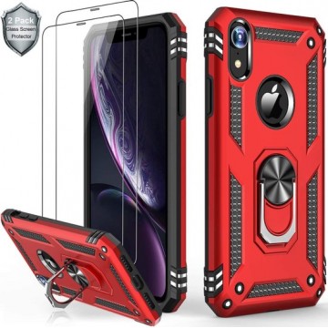 iPhone X / XS hoesje Schokbestendige ring armor met 2X Glas Screenprotector rood