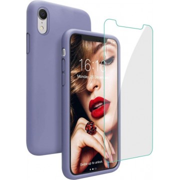 Apple iPhone XR Hoesje - Siliconen Backcover & Tempered Glass Combi - Paars