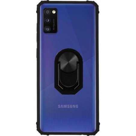 Colorfone Samsung A41 Hoesje Transparant - Zwart Ring Popsocket
