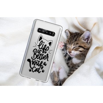 Samsung Galaxy S10 Plus Transparant siliconen hoesje (Life is better with a cat)