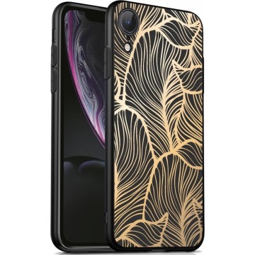 iMoshion Design voor de iPhone Xr hoesje - Bladeren - Goud / Zwart