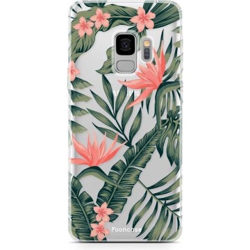 FOONCASE Samsung Galaxy S9 hoesje TPU Soft Case - Back Cover - Tropical Desire / Bladeren / Roze