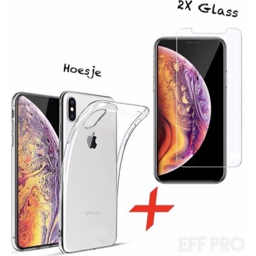 iPhone XR Hoesje Transparant (Siliconen TPU Soft Case) + 2Pcs Screenprotector Tempered Glass - Eff Pro