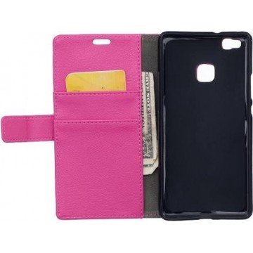 Litchi cover wallet case hoesje Huawei P9 Lite roze