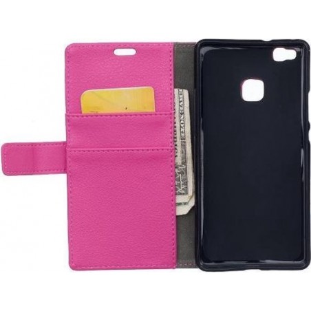 Litchi cover wallet case hoesje Huawei P9 Lite roze