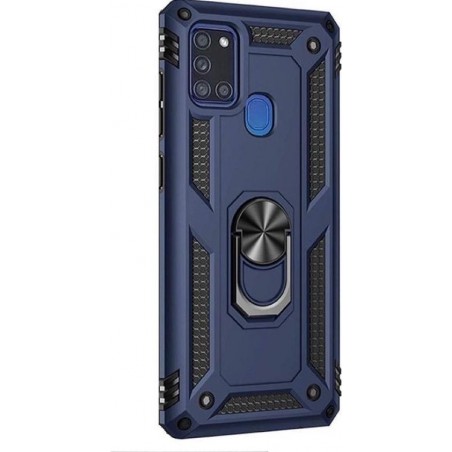 Huawei P Smart 2020 Blauw Luxe Extreem Stevige Anti shock hoesje -  autohouder met Ring Kickstand