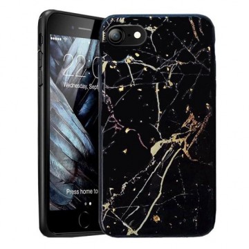 iPhone 7 / 8 / SE 2020 Hoesje Marmer Zwart Goud - Marmerprint - Glitter