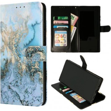Samsung Galaxy S20 FE Hoesje met Printje - Portemonnee Book Case - Kaarthouder & Magneetlipje - Marmer Blauw