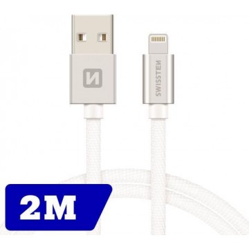 Swissten Lightning naar USB Kabel voor iPhone/iPad - 2M - Zilver