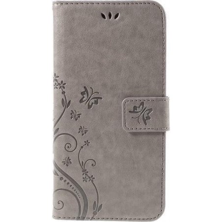 Book Case Hoesje Bloemen iPhone 6 / 6s Grijs