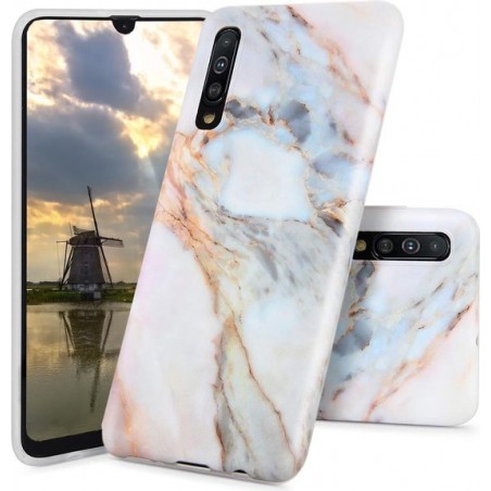 IYUPP Samsung Galaxy A50 Hoesje Marmer Wit Marmerprint