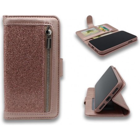 Samsung Galaxy A5 2017 Hoesje Roségoud - Hoge Kwaliteit Glitter Portemonnee Book Case met Rits