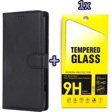 Samsung Galaxy A20S Hoesje - Portemonnee Book Case & Tempered Glass - Zwart
