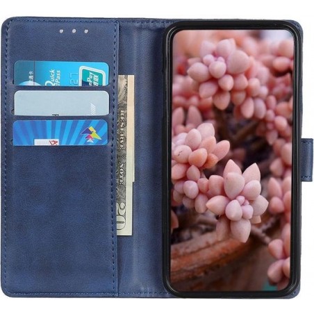 Samsung Galaxy A12 Hoesje Wallet Stand Kunst Leer Blauw