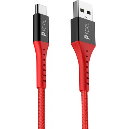 PEXIL USB-C oplaadkabel 3A 1M - Rood