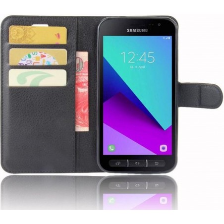 Samsung Galaxy Xcover 4/4s Lychee Portemonnee Hoesje Zwart