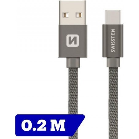 Swissten USB-C naar USB-A Kabel - 0.2M - Grijs