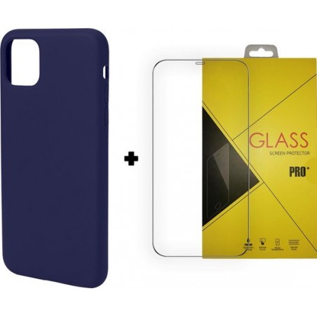 Apple iPhone 12 Mini Hoesje - Royal Blauw - Tempered Glass Screenprotector 9H  & Siliconen Backcover Case