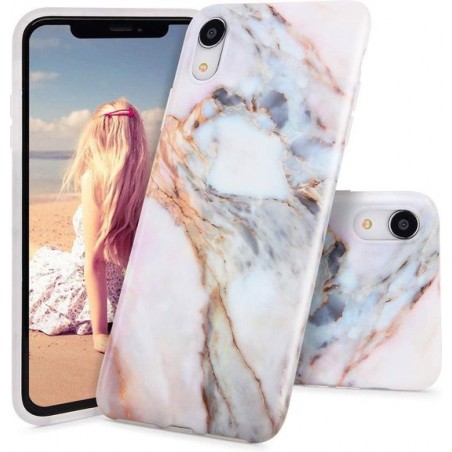 Apple iPhone XR Hoesje Wit Marmer Cover Marmerprint